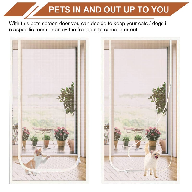 Dixutzi Pet Screen Door Thickened Cat Resistant Mesh Screen Door for Living Room  Bedroom  Kitchen  Patio  Dog Cat Scratch Proof Screen with Zipper Closure (Fits Door Size up to 35''x 80''  White) - Image 5